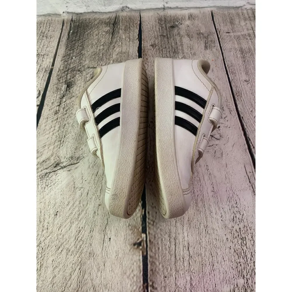 ADIDAS Girl's Court Shoes White with Black Stripes / Size: 10K